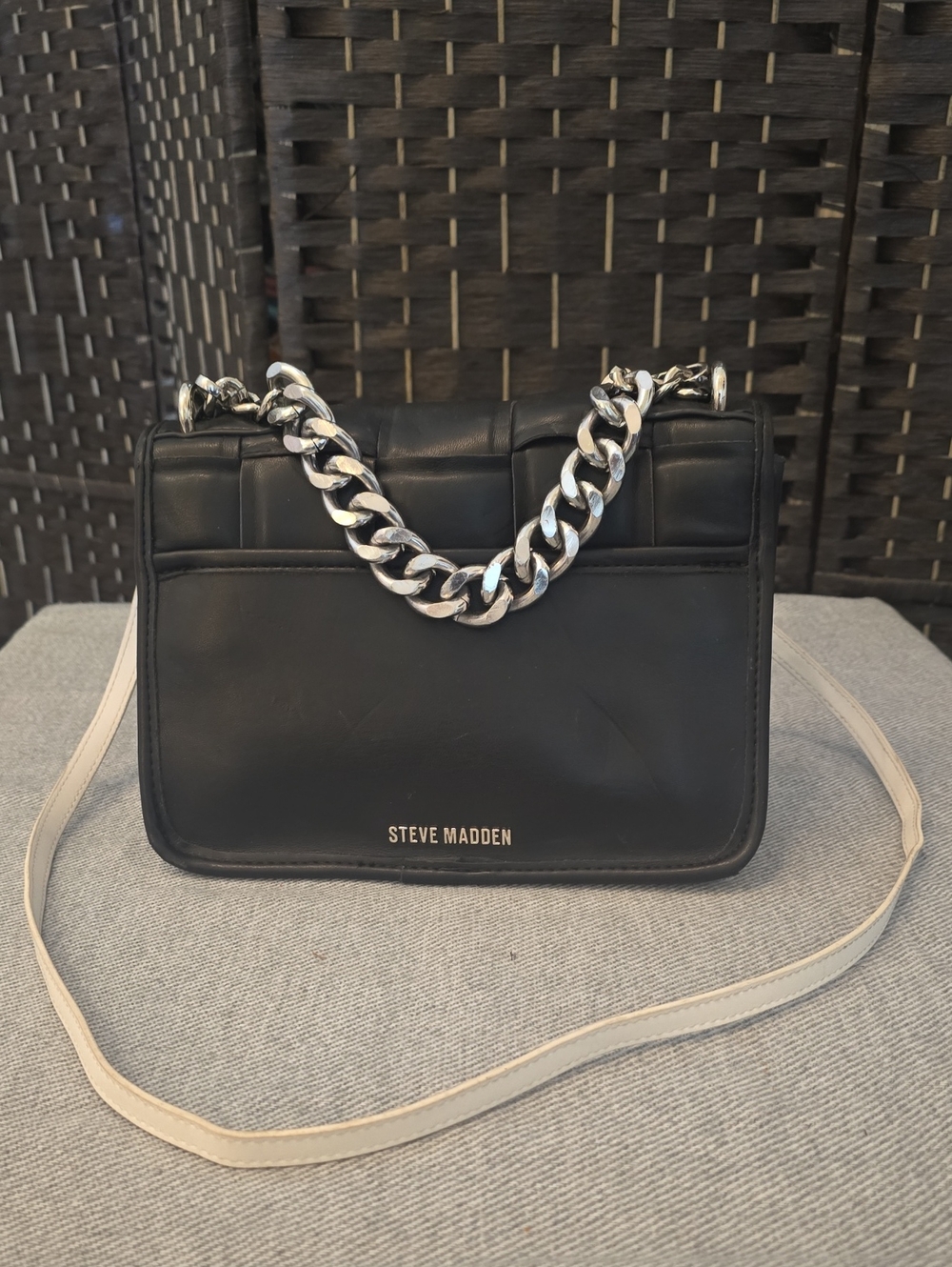 Steve Madden Matterd Woven Leather Crossbody Bag, Chain